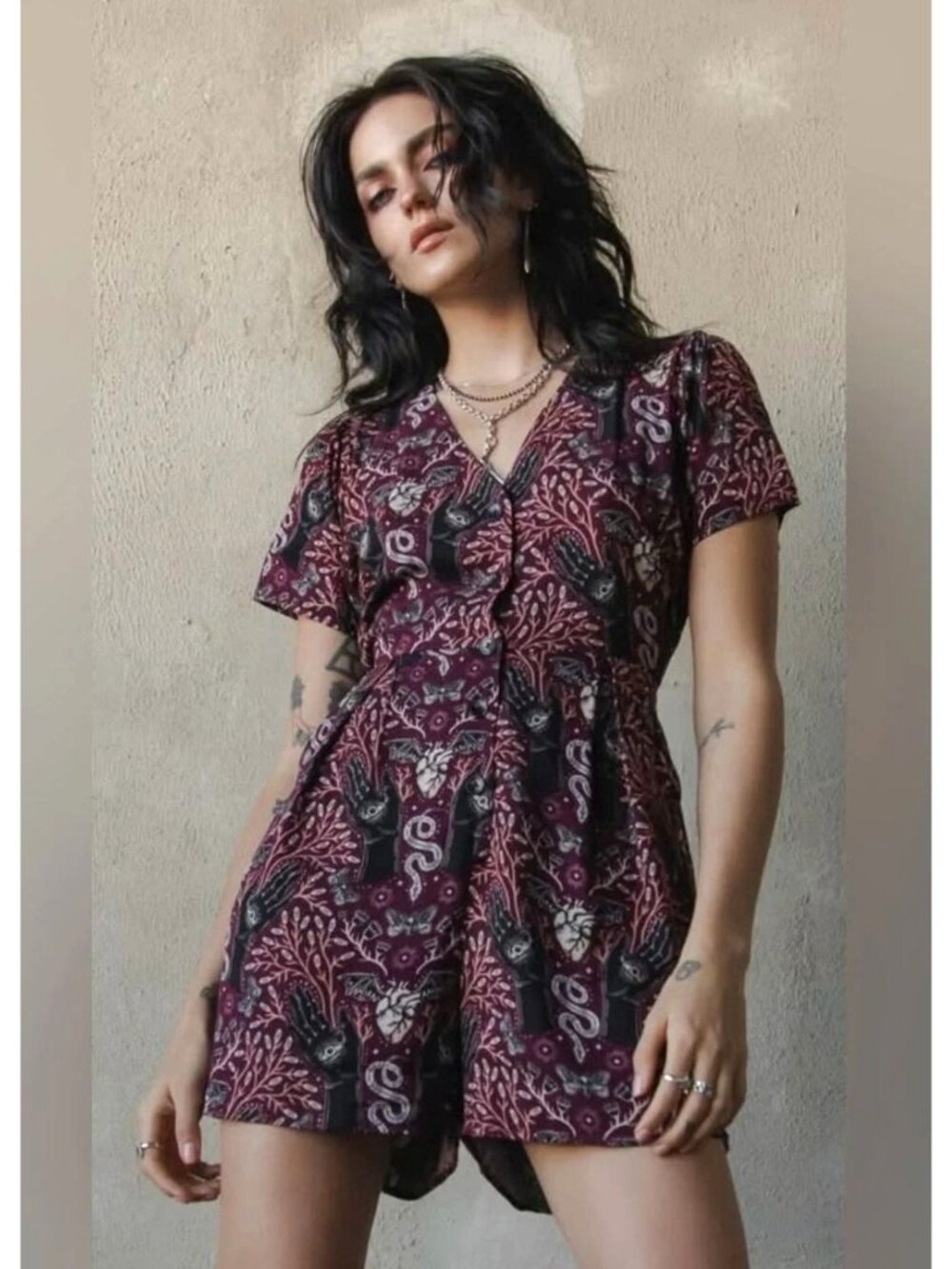 NWT Disturbia Hemlock Button Up V-Neck Playsuit Romper Psychic Witchy Occult 8